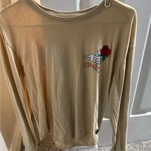 Beige Long Sleeve Tee with Rose Graphic